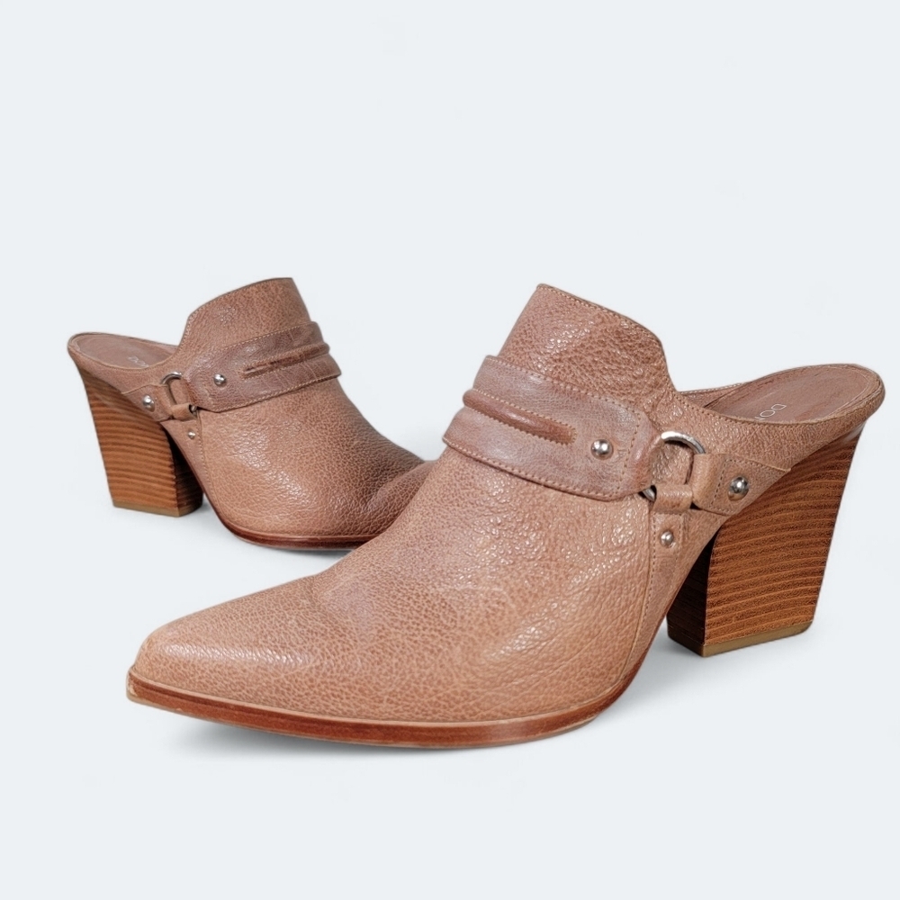Donald J Pliner Brown Leather Western Mule Booties Size 8.5 Cowgirl Heels Studs